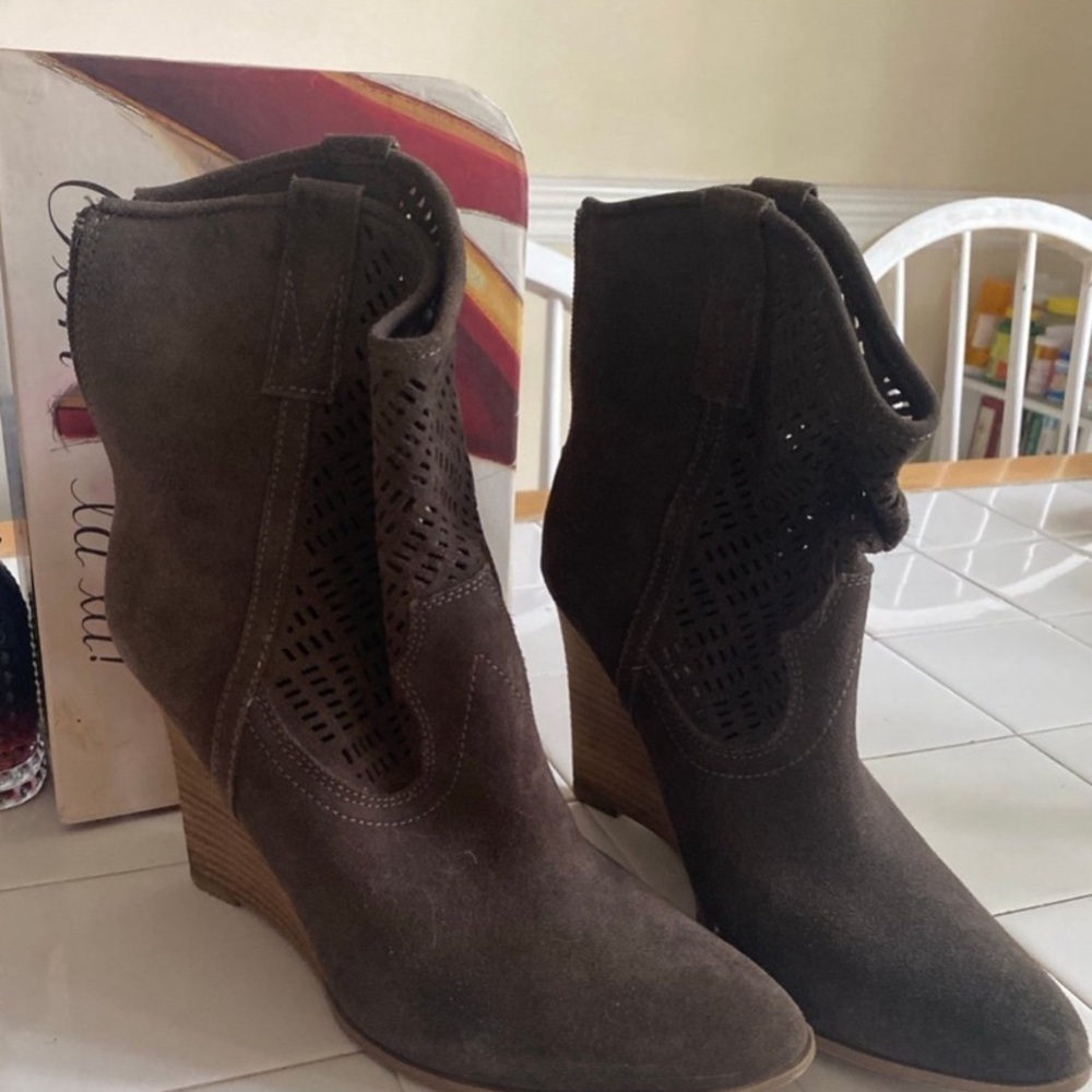 Brown Suede Ankle Boots with Wedge Heel